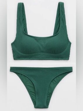 NWT Aerie FULL SET Crinkle Seamed Longline Padded Top + Cheeky Bottom - Size L